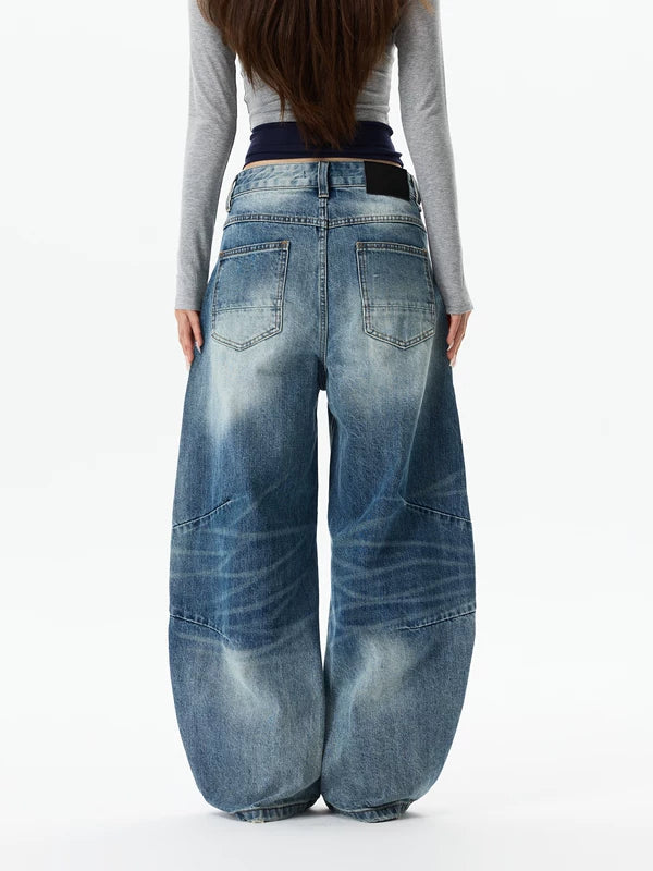 Retro Wide Leg Curved Blade Jeans Pants 4