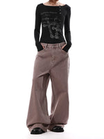 Retro Wide-Leg Floor-Length Denim Pants 3