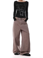 Retro Wide-Leg Floor-Length Denim Pants 4