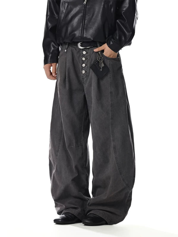 Retro Wide Leg Multi Button Jeans Pants 2