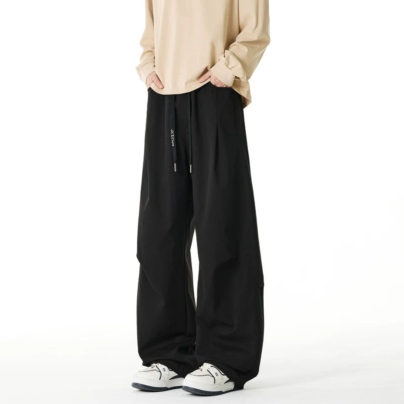 6191585506001,6191585506002,6191585506003,6191585506004,6191585506005,6191585506006,6191585506007, Retro Wide-Leg Pleated Drawstring Sweatpants