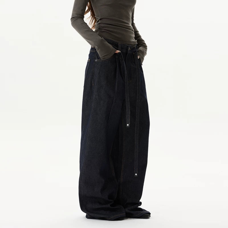 Retro Wide Leg Raw Denim Pants 2