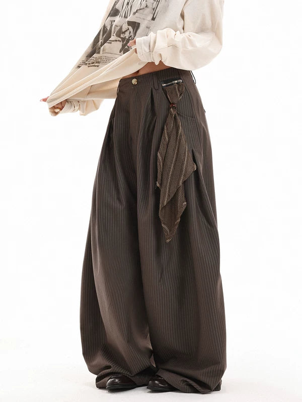 Retro Wide-Leg Striped Floor-Length Pants 2