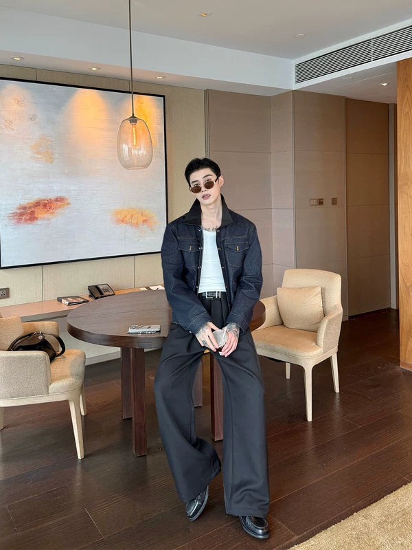 Retro Workwear Topstitched Short Denim Jacket 2