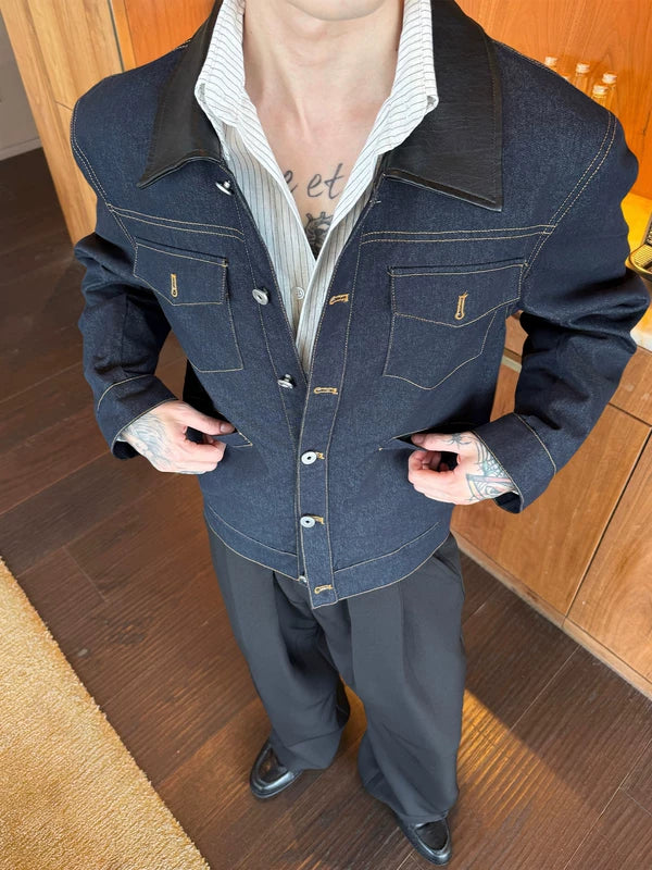 Retro Workwear Topstitched Short Denim Jacket 3