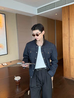 Retro Workwear Topstitched Short Denim Jacket 5