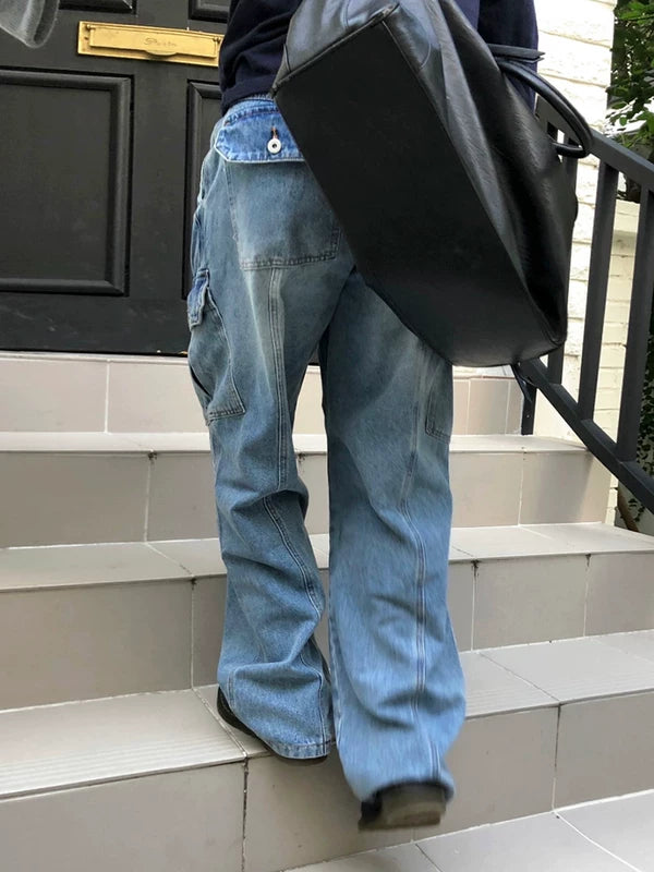 Retro Workwear Wide Leg Cargo Jeans Pants 3