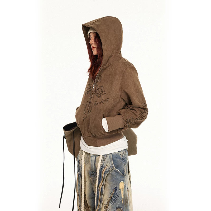 Retro Zip Front Hooded Sweatshirt 2