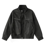 6190858426654,6190858426655,6190858426656,6190858426657, Retro Zipper Pocket Bomber Leather Jacket