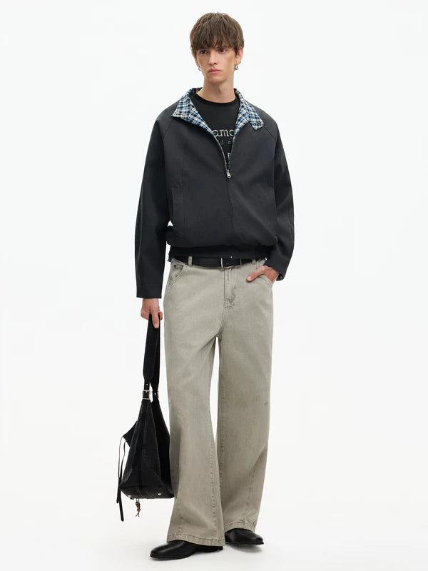 Reversible Houndstooth Collar Harrington Jacket 5