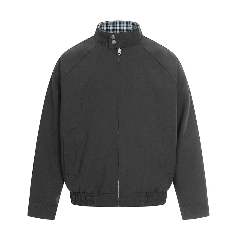 6190807374957,6190807374958,6190807374959,6190807374960, Reversible Houndstooth Collar Harrington Jacket