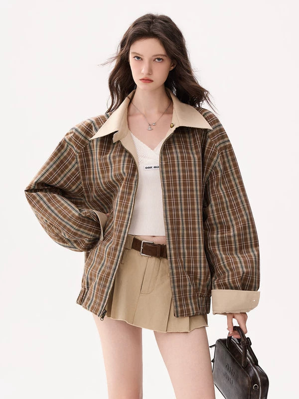 Reversible Plaid Collar Zip Front Coat 2