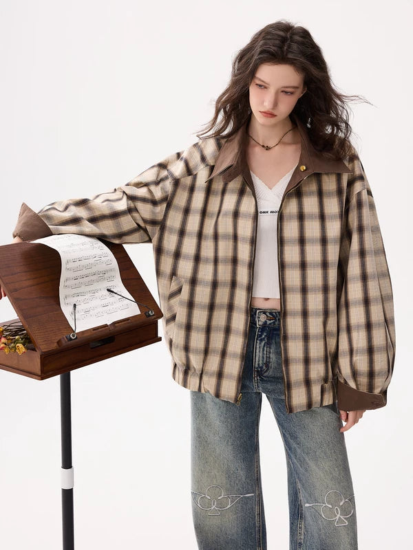 Reversible Plaid Collar Zip Front Coat 4