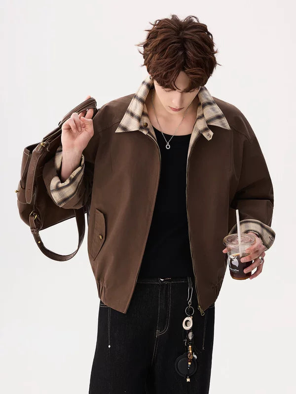 Reversible Plaid Collar Zip Jacket 5