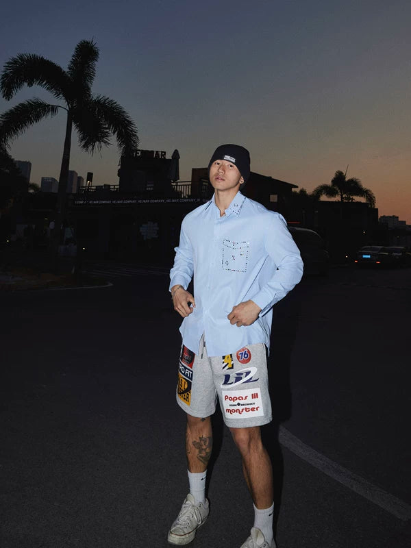 Rhinestone Embellished Relaxed Fit Lapel Shirt 5