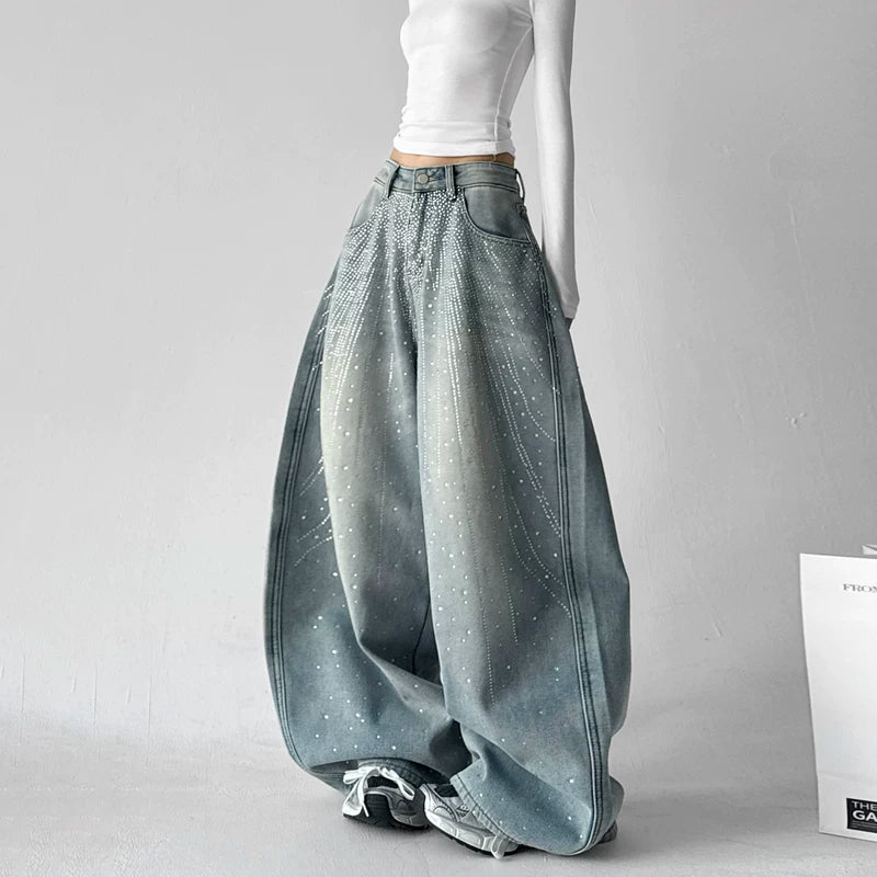 1627207:28338,6174767715394,1627207:28338,6174767715396,1627207:28338,6174767715395,1627207:28338,6174767715397,6174767715394,6174767715396,6174767715395,6174767715397, Rhinestone Embellished Wide Leg Denim Pants