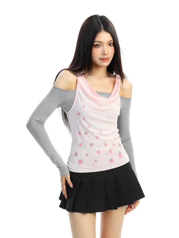 Rhinestone Off-Shoulder Hooded Layered Top 4