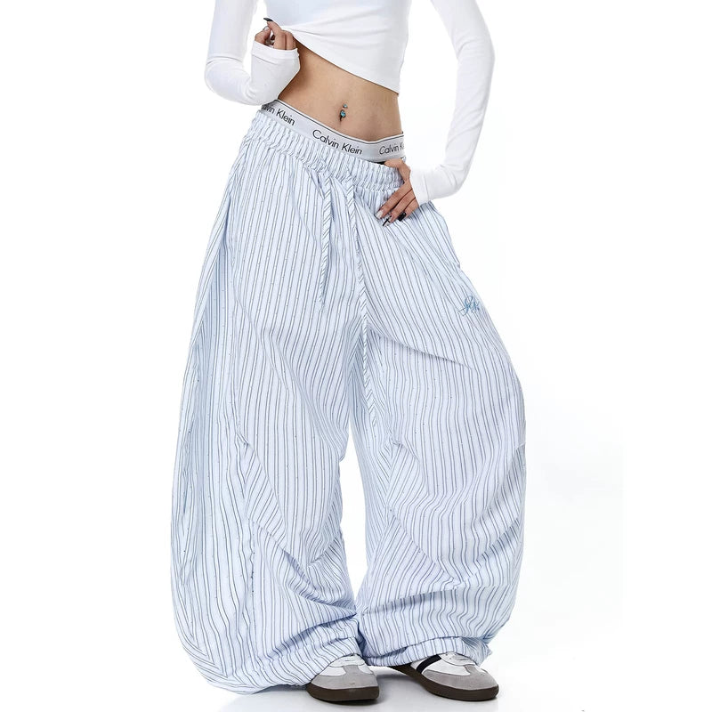 Rhinestone Striped Wide Leg Paratrooper Pants 2