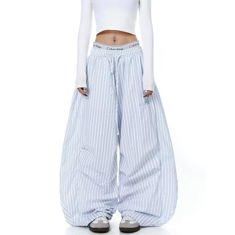 Rhinestone Striped Wide Leg Paratrooper Pants 4