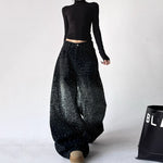 Rhinestone Wide Leg Denim Jeans Pants 5