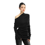 Ribbed Irregular Turtleneck Slim Sweater Top 4