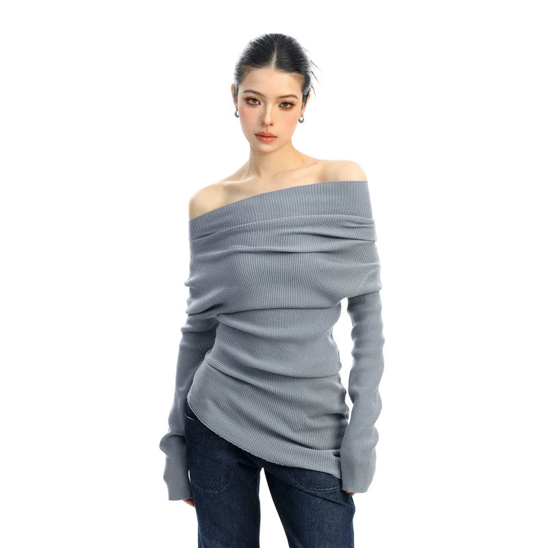 Ribbed Irregular Turtleneck Slim Sweater Top 5