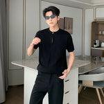 6196378955959,6196378955960,6196378955961, Ribbed Knit Short Sleeve Zip T-Shirt