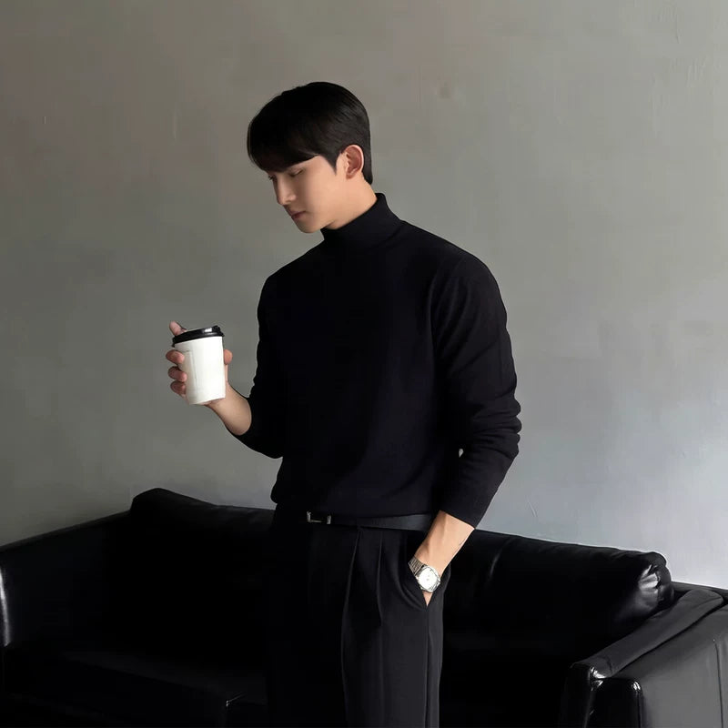 Ribbed Knit Turtleneck Sweater Slim Fit 5