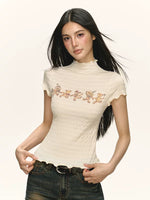 Ribbed Mock Neck Bear Graphic T-Shirt 3