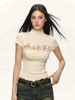 Ribbed Mock Neck Bear Graphic T-Shirt 4