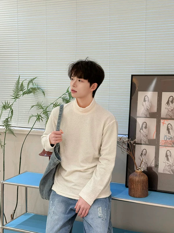 Ribbed Mock Neck Terry Pullover Top 2