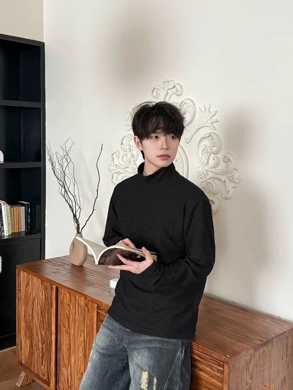 Ribbed Mock Neck Terry Pullover Top 4