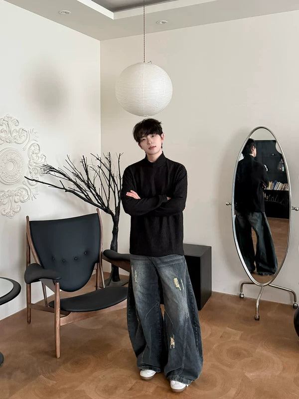 Ribbed Mock Neck Terry Pullover Top 5