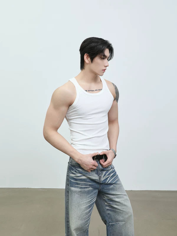 Ribbed Slim Fit Wide Shoulder Sports Vest 2