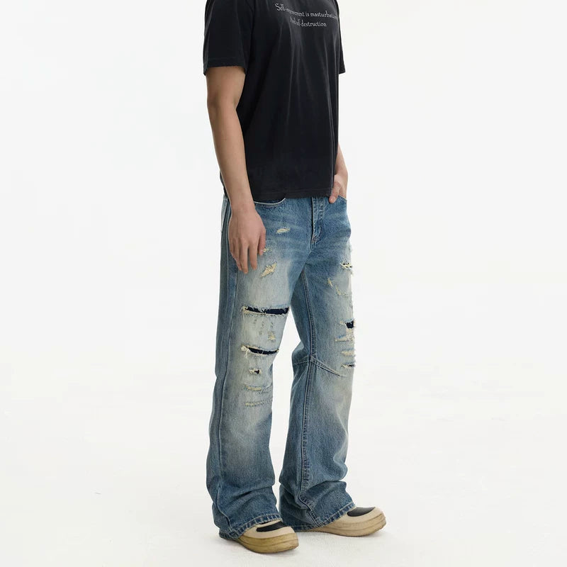 Ripped Straight Leg Loose Fit Jeans Pants 2