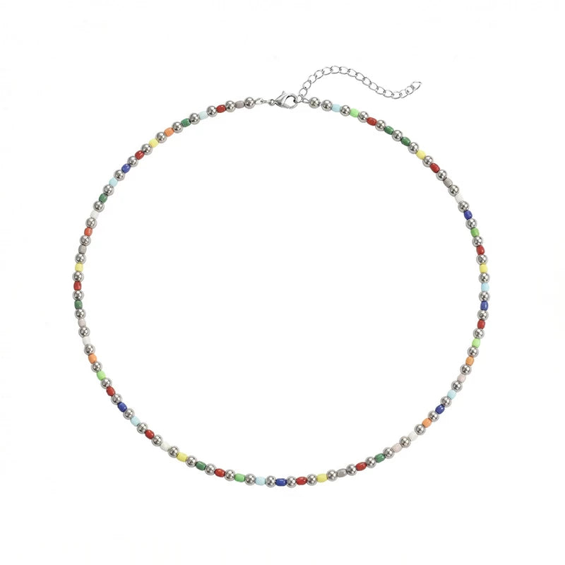 ,6169721651464, Round Beaded Layering Chain Necklace