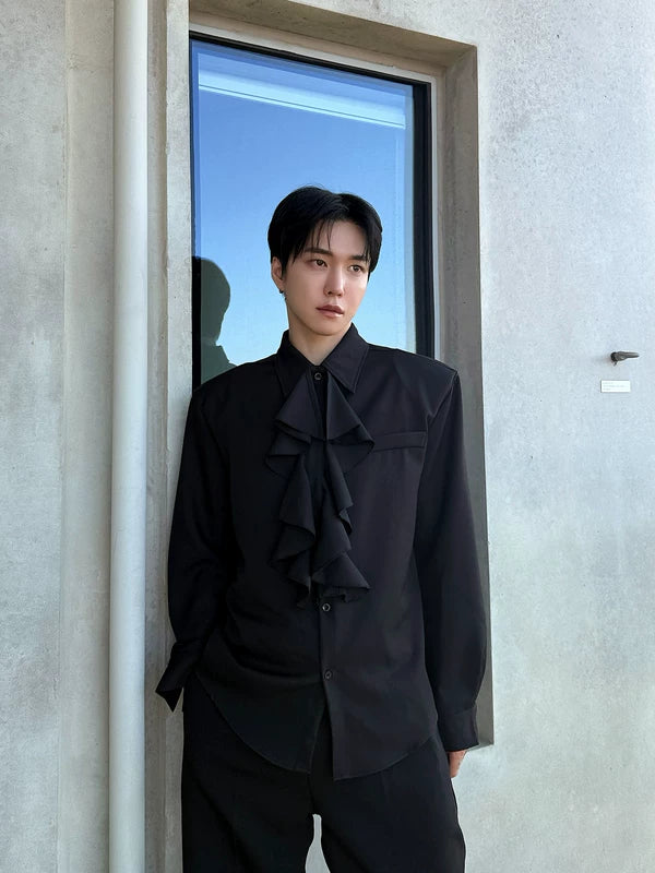 Ruffled Front Long Sleeve Dress Shirt 3