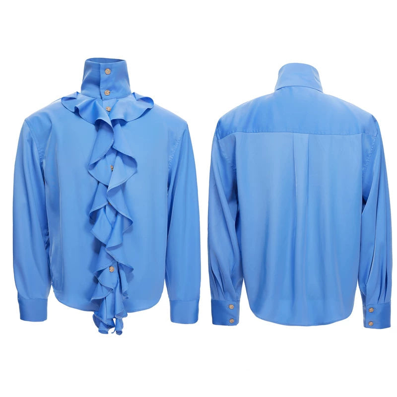 6024073828111,6024073828112,6024073828113,6024073828114,6025821613139, Ruffled Ice Silk Vintage Dress Shirt