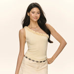 6200582215798,6200582215799,6200582215800,6200582215801, Ruffled One-Shoulder Fitted Tank Top