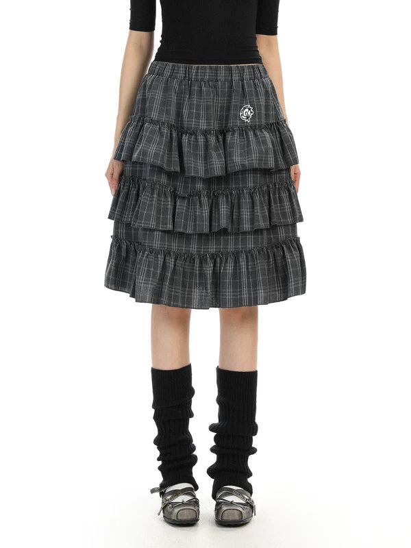 Ruffled Plaid Layered Midi Skirt 2