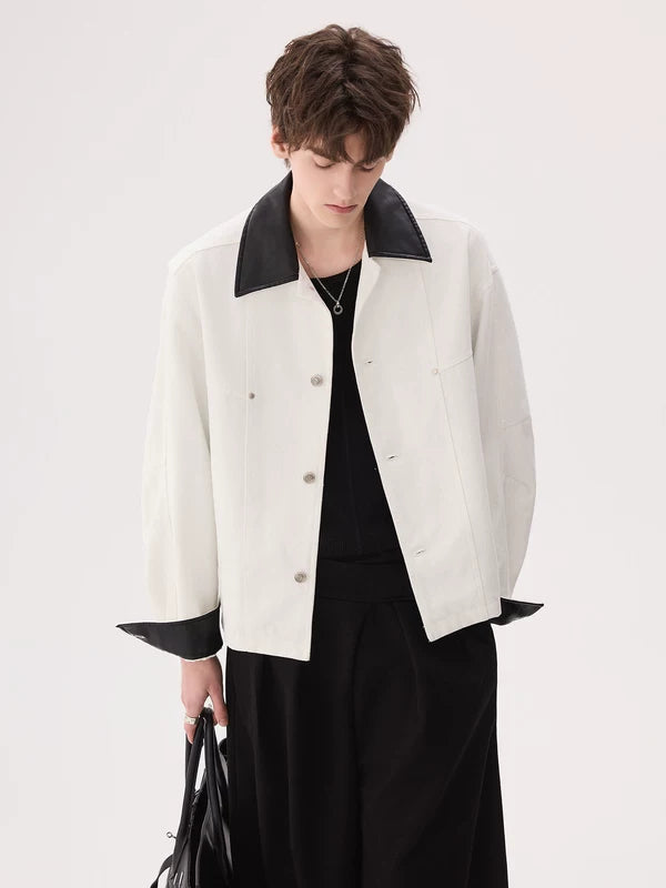 Rugged Cotton Jacket with Contrast Collar 4