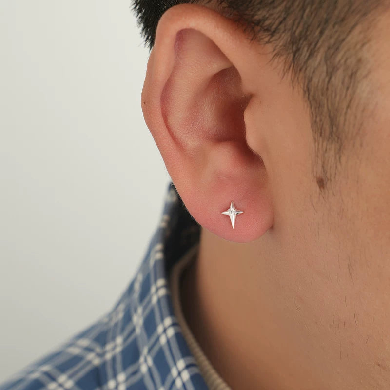 S925 Sterling Silver Four-Point Star Stud Earrings 2