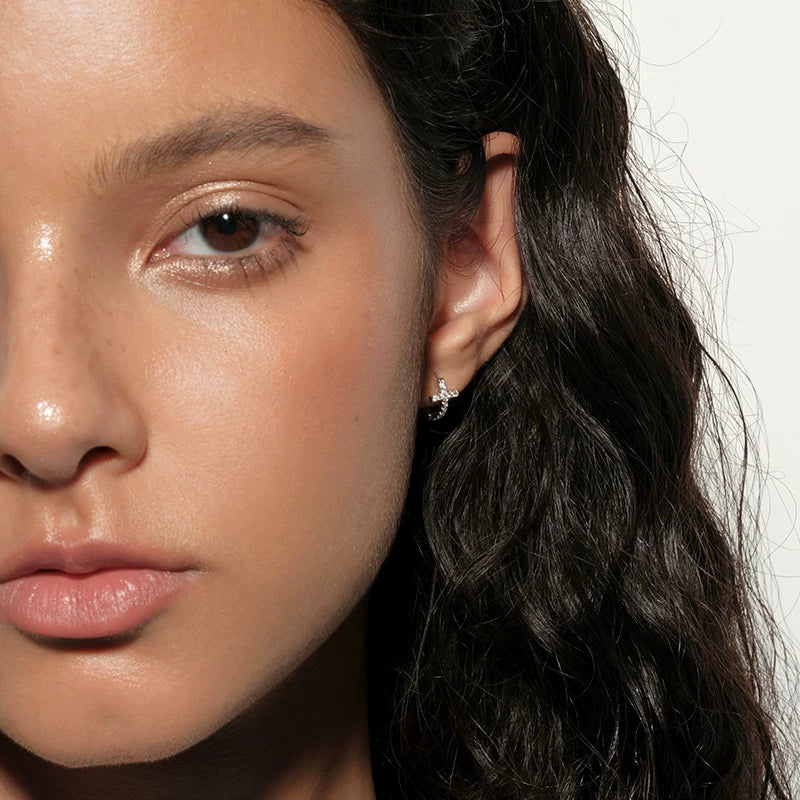 S925 Sterling Silver Mini Cross Hoop Earrings 5