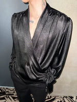 ,6198843366695,6198843366696,6198843366697, Satin Wrap V-Neck Long Sleeve Shirt