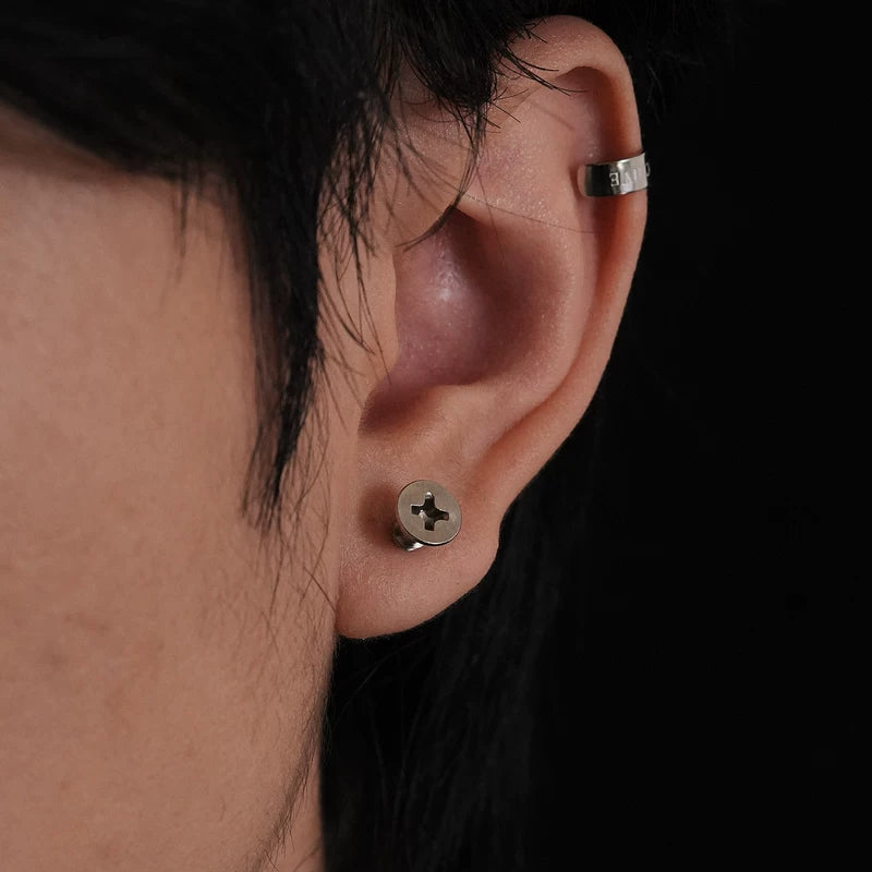 Screw Bolt Design Metal Stud Earrings 3
