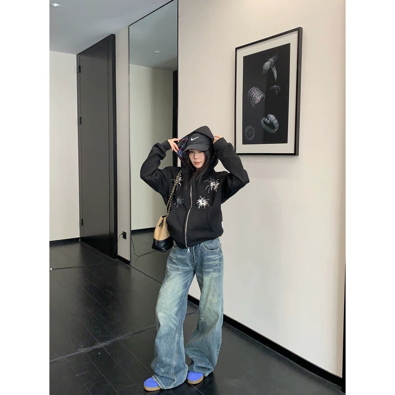 Sequin Embroidered Zip Up Hooded Jacket 4