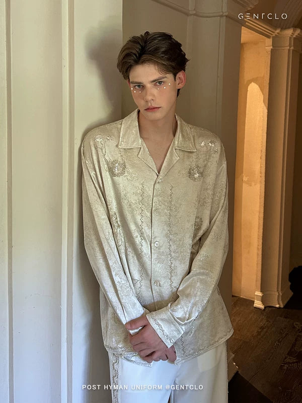 Sequined Floral Tencel Satin Shirt 2