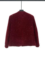 Sequined Tweed Collarless Short Jacket 3