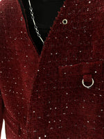 Sequined Tweed Collarless Short Jacket 4