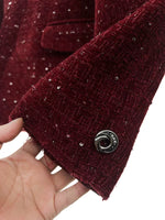 Sequined Tweed Collarless Short Jacket 5